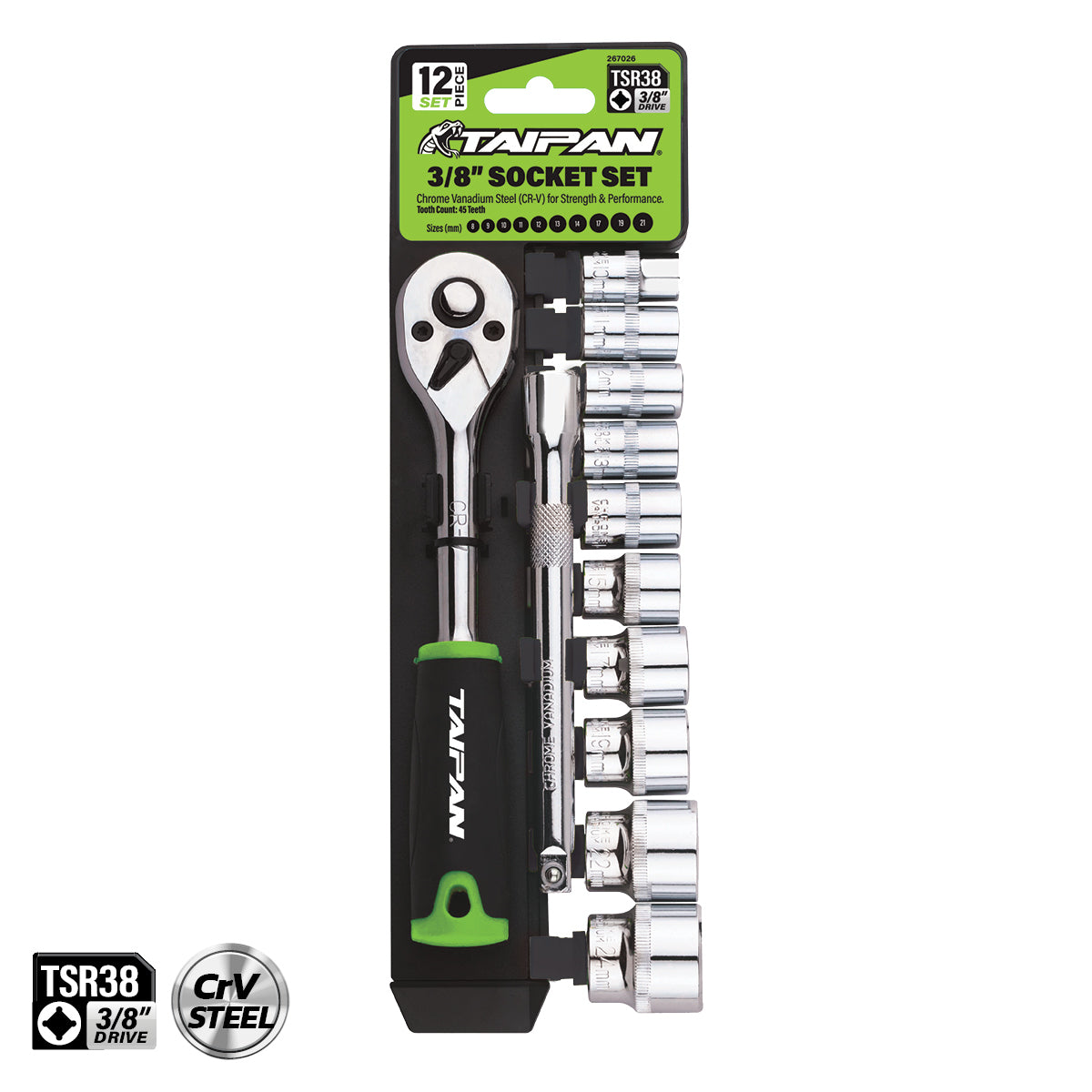 Taipan® 12PCE 3/8" Ratchet Socket Set Premium Quality Chrome Vanadium Steel