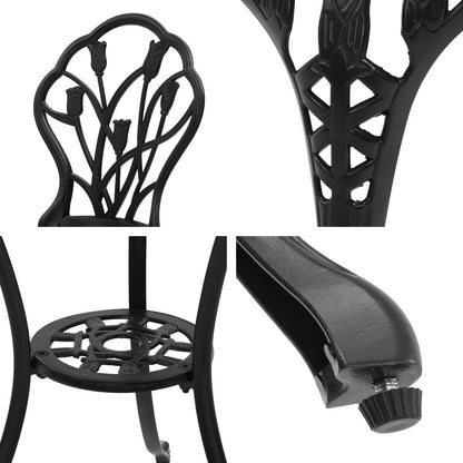 Gardeon 3PC Outdoor Setting Bistro Set Chairs Table Cast Aluminum Patio Furniture Tulip Black