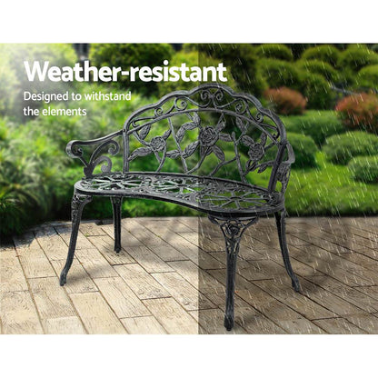 Gardeon Outdoor Garden Bench Seat 100cm Cast Aluminium Patio Chair Vintage Green