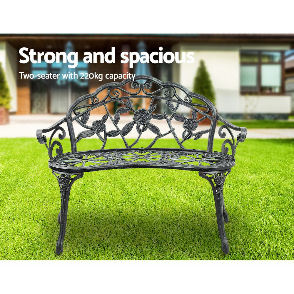 Gardeon Outdoor Garden Bench Seat 100cm Cast Aluminium Patio Chair Vintage Green