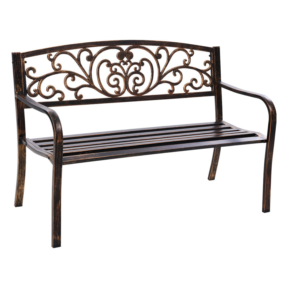 Gardeon Outdoor Garden Bench Seat Steel Outdoor Furniture 3 Seater Park Bronze