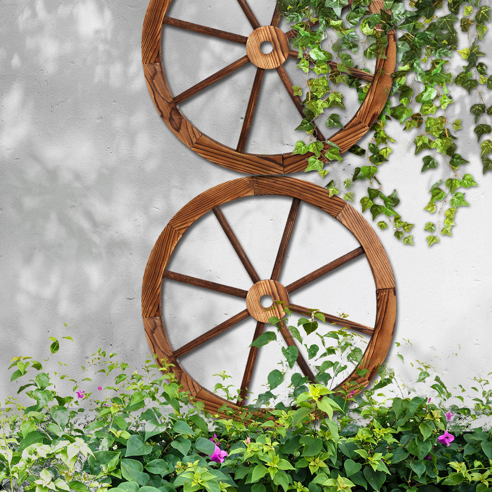 Gardeon Garden Decor Outdoor Ornament 2X Wooden Wagon Wheel