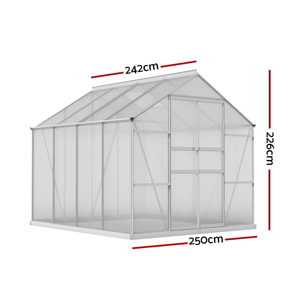 GMC Greenhouse 2.48x1.89x2M Aluminium Polycarbonate Green House Garden Shed