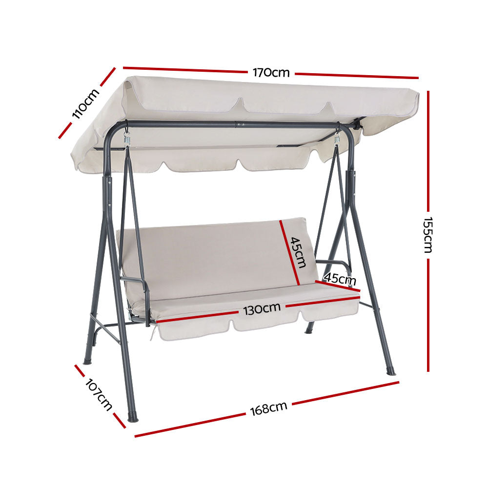 Gardeon Outdoor Swing Chair Garden Bench Furniture Canopy 3 Seater Beige