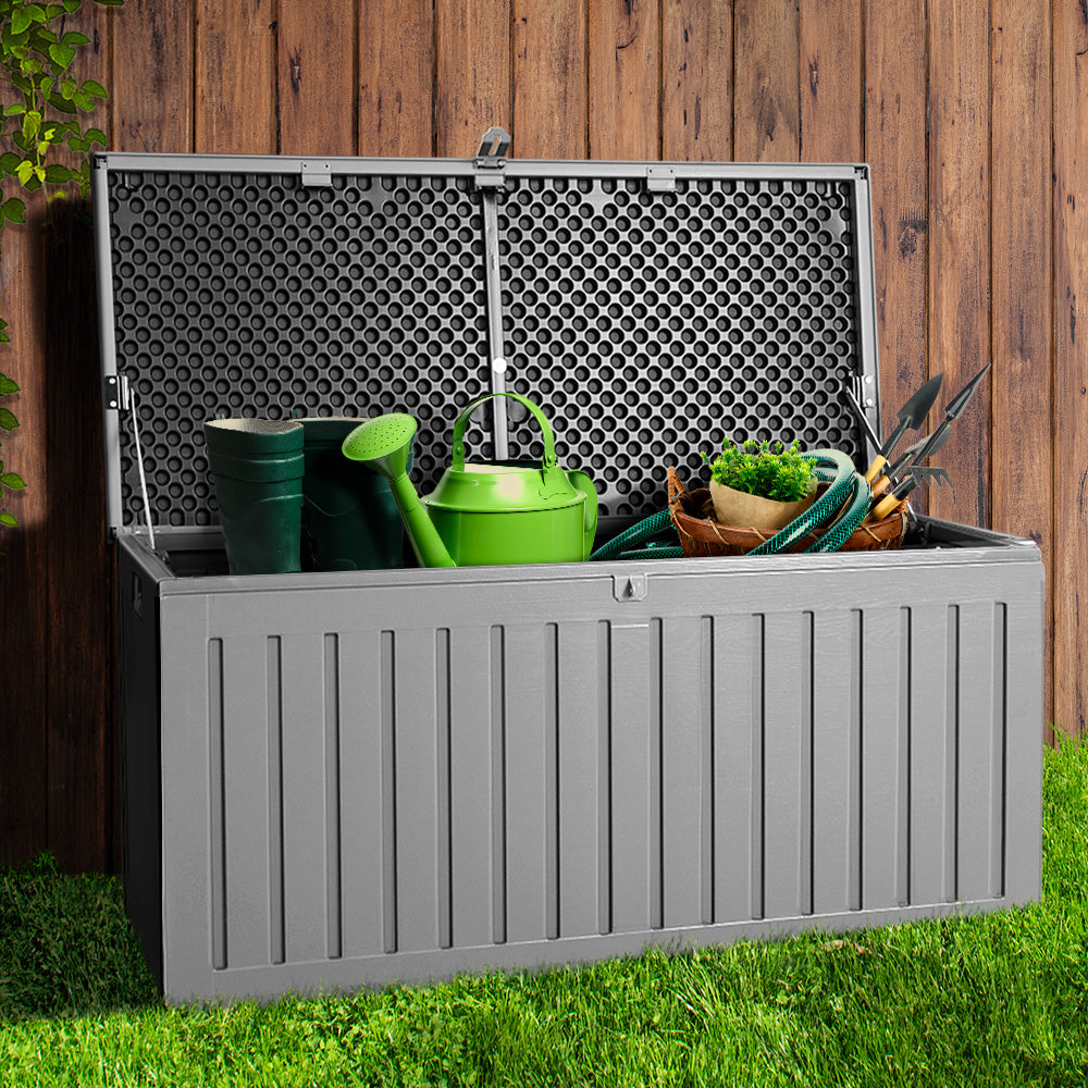 Gardeon Outdoor Storage Box 270L Container Lockable Garden Bench Tool Shed Grey