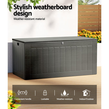 Gardeon Outdoor Storage Box 830L Container Lockable Garden Bench Tool Shed Black