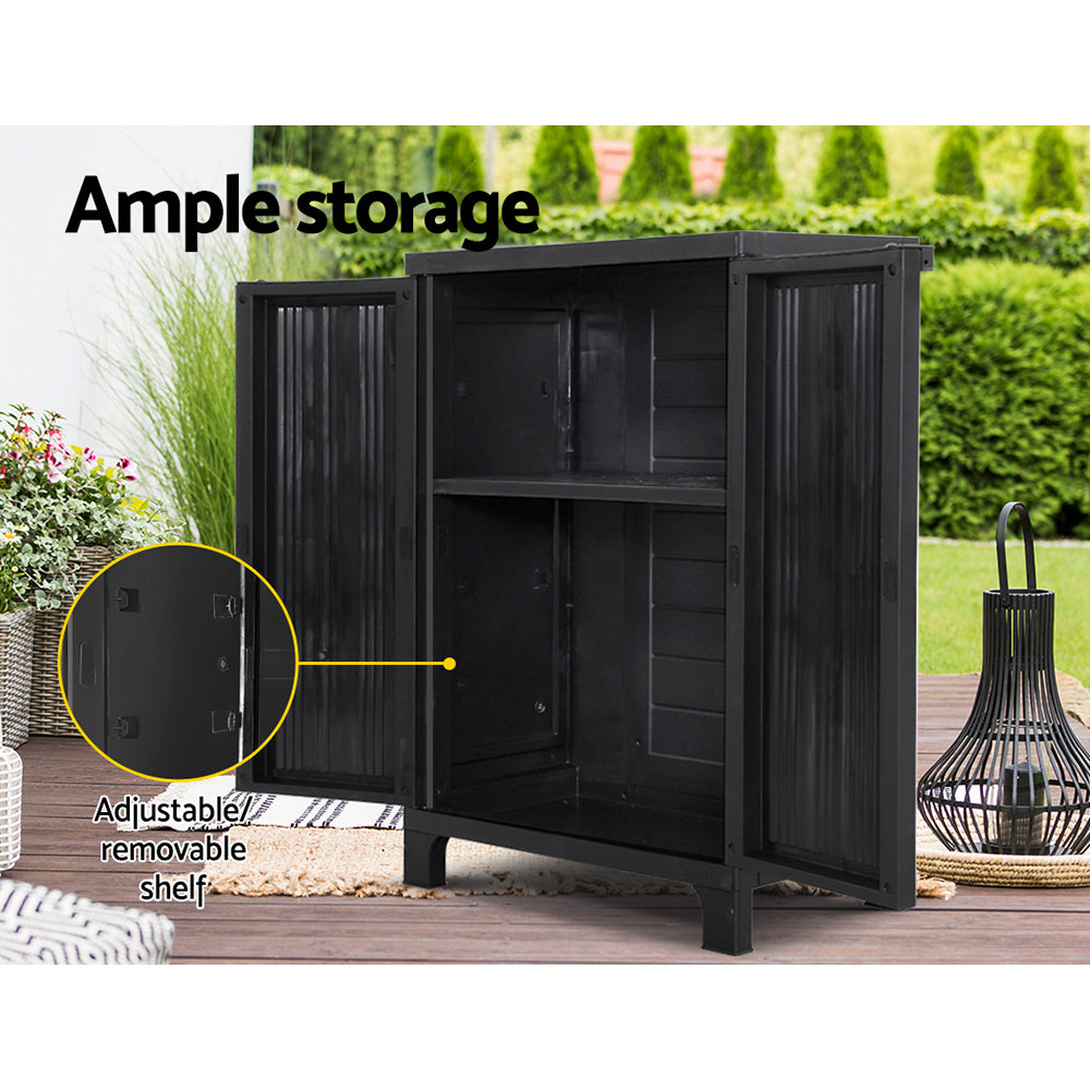 Gardeon 92cm Outdoor Storage Cabinet Box Lockable Cupboard Sheds Garage Adjustable Black