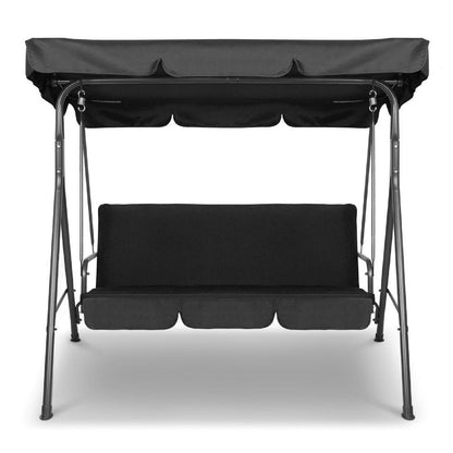 Milano Outdoor Swing Bench Seat Chair Canopy Furniture 3 Seater Garden Hammock - Black