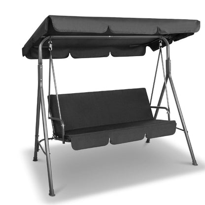 Milano Outdoor Swing Bench Seat Chair Canopy Furniture 3 Seater Garden Hammock - Black