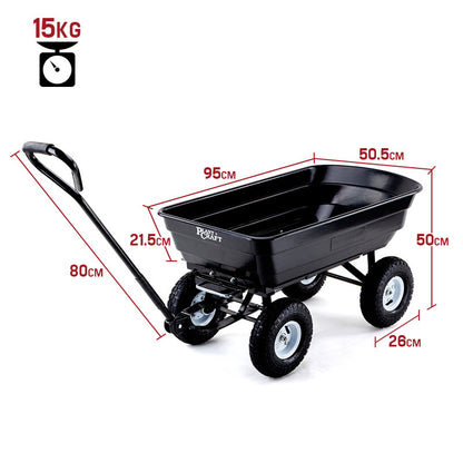 PLANTCRAFT 250kg Poly Pull Dump Cart Garden Hand Trailer Wagon Lawn Wheelbarrow