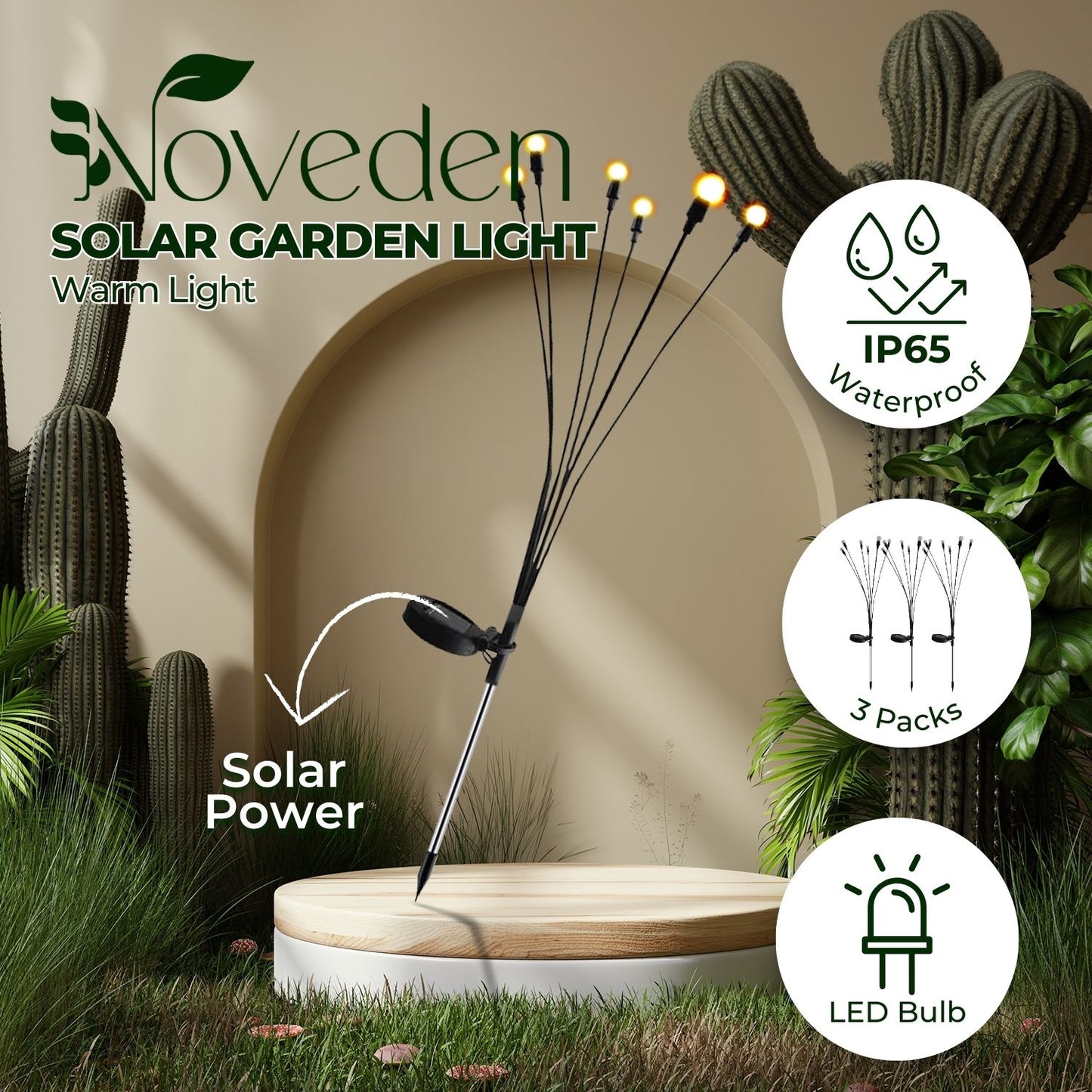 NOVEDEN 3 Pieces Solar Powered Firefly Lights (Warm) NE-SL-108-ZL