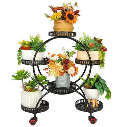 NOVEDEN 4 Layer 6 Pots Flower Holder Plant Stand Shelf with 4-Wheel (Black) NE-PSD-100-JZ