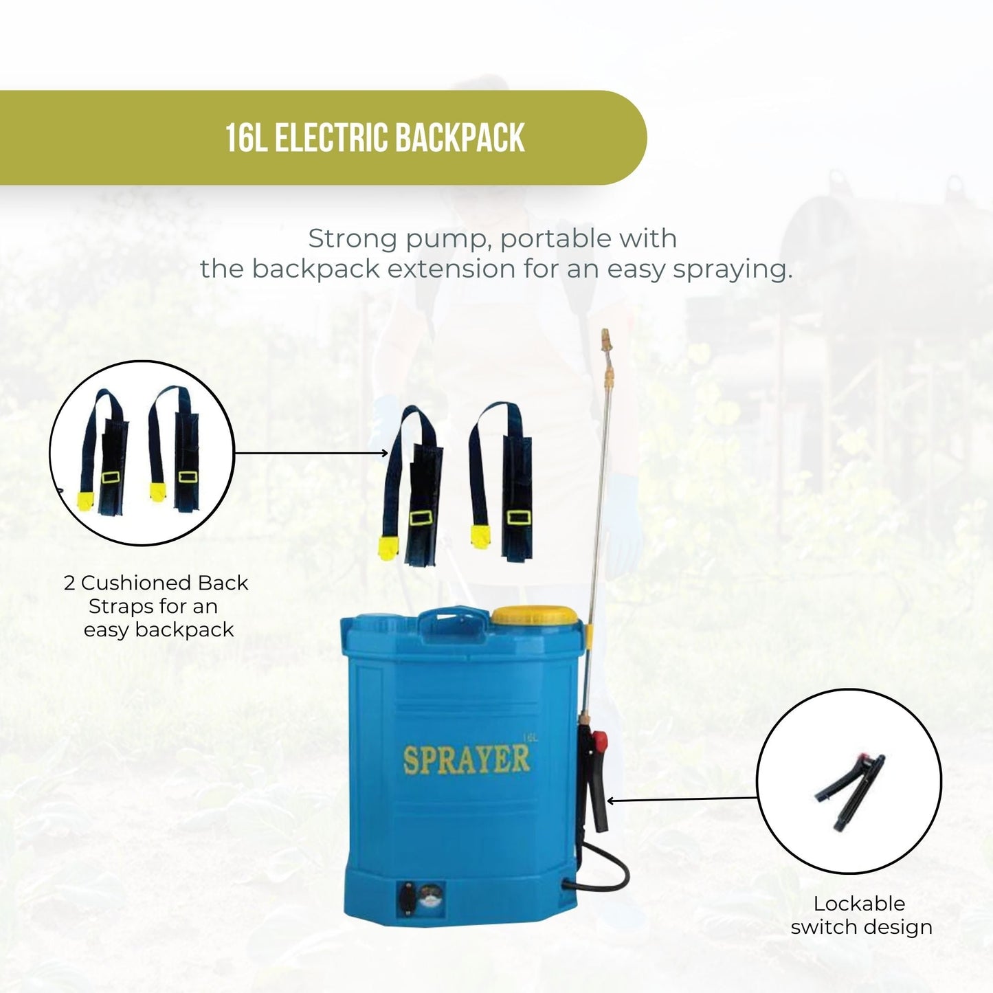 16L Rechargeable Backpack Pressure Sprayer - Portable Electric Garden Weed Pump