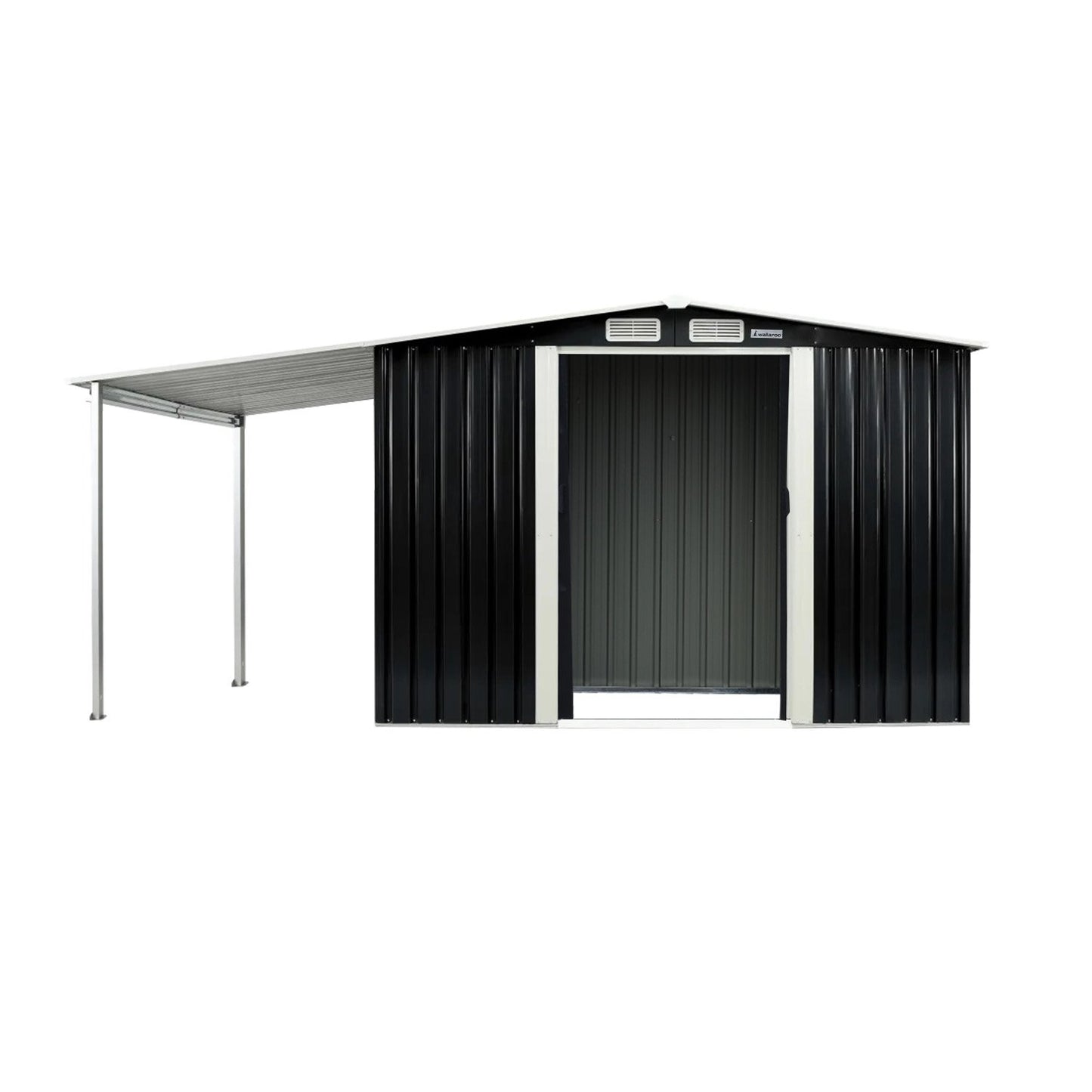 Wallaroo 10x8ft Zinc Steel Garden Shed with Open Storage - Black