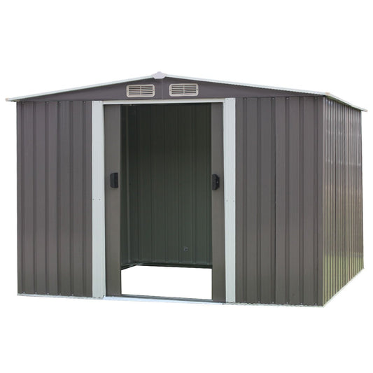 Wallaroo Garden Shed Spire Roof 8ft x 8ft Outdoor Storage Shelter - Grey