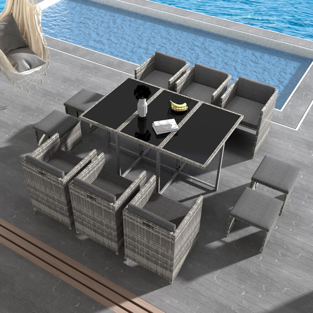 Bali 11 Piece Outdoor Dining Set-Grey