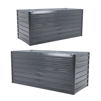 2X 2-in-1 Raised Garden Bed Galvanised Steel Planter 320 x 80 x 77cm GREY