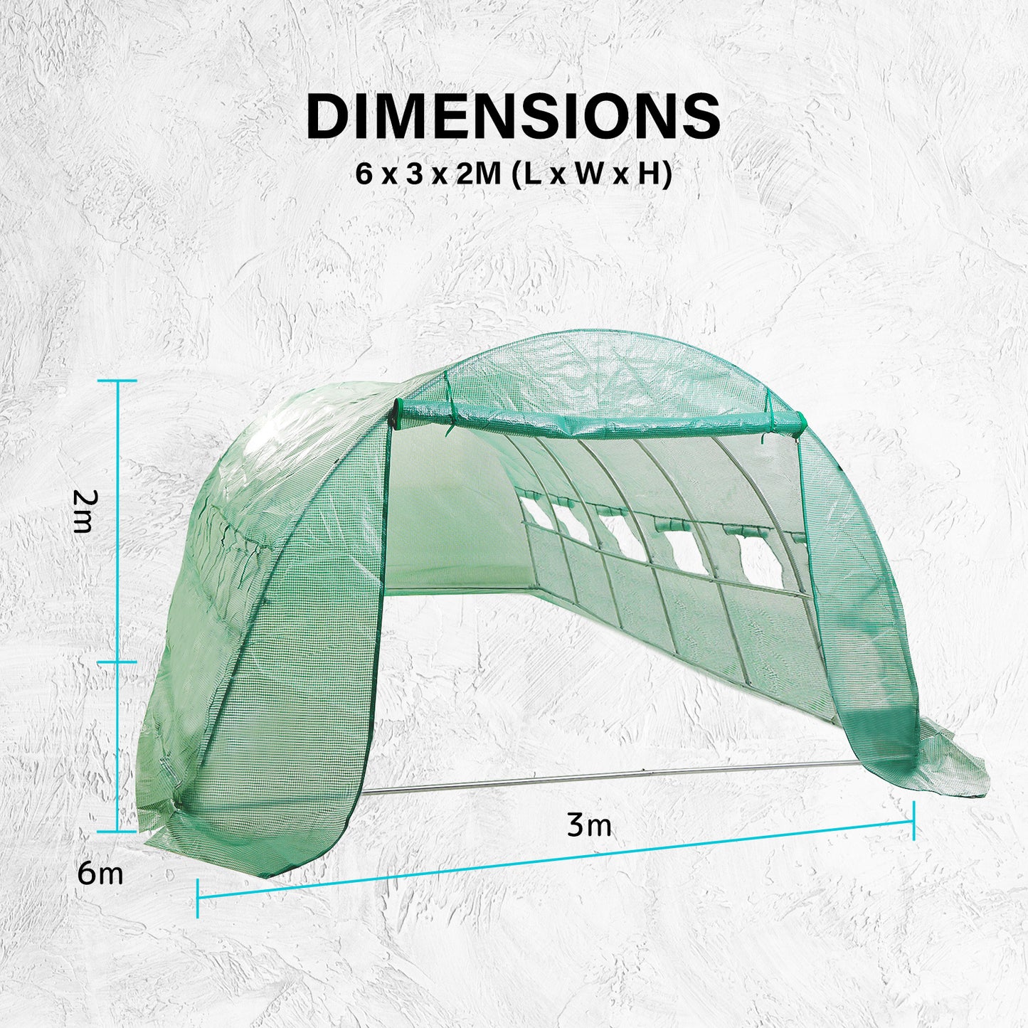 Greenhouse Walk-In Shed 6x3x2M PE Dome Hoop Tunnel Polytunnel