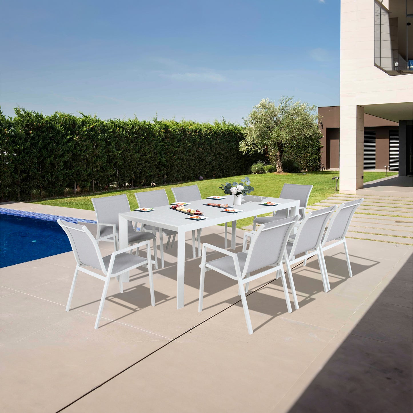 Iberia 7pc Set 178cm Aluminium Outdoor Dining Table Chair White