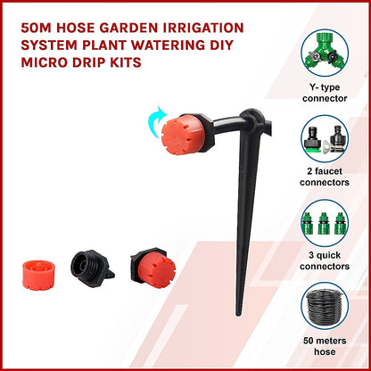 50M Hose Garden Irrigation System Plant Watering DIY Micro Drip Kits