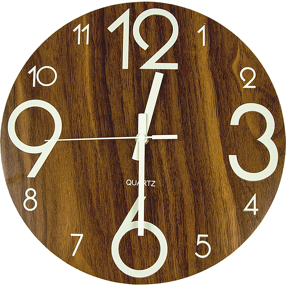 Glow In Dark Wall Clock Luminous Quartz Quiet Wooden Home Decor 30cm