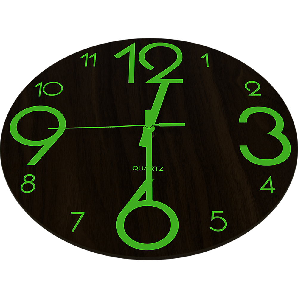 Glow In Dark Wall Clock Luminous Quartz Quiet Wooden Home Decor 30cm