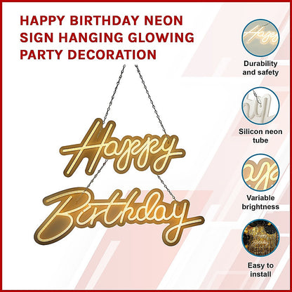 Happy Birthday Neon Sign Hanging Glowing Party Decoration