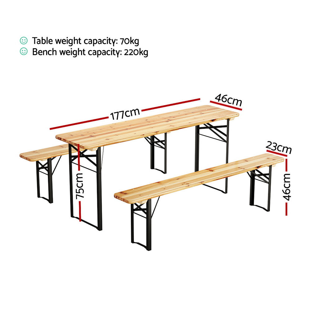 Gardeon 3 PCS Outdoor Furniture Dining Set Lounge Setting Patio Wooden Bench