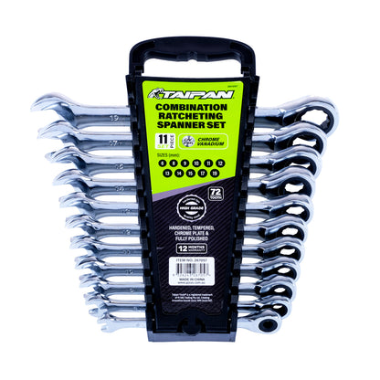 Taipan 11PCE Ratcheting Spanner Set Premium Quality Chrome Vanadium Steel