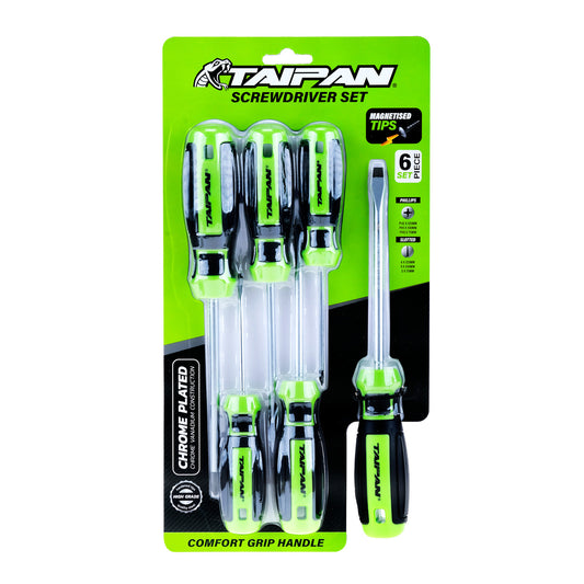 Taipan 6PCE Screwdriver Set Magnetic Tips Chrome Steel Plated Construction