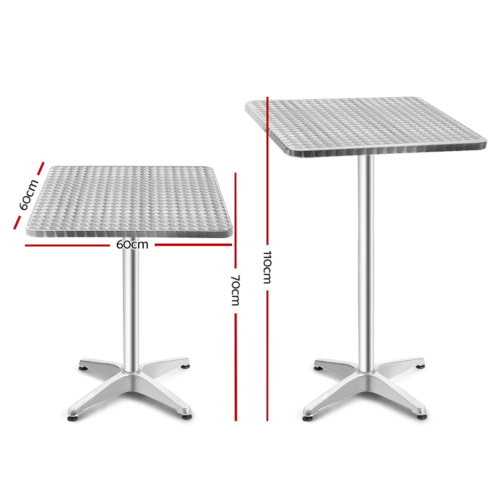 Gardeon Outdoor Bar Table Adjustable Aluminium Square 70/110cm