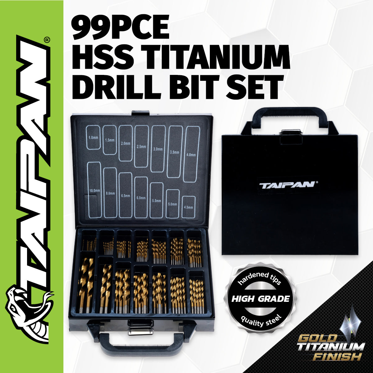 Taipan 99PCE Drill Bit Set HSS Titanium Coated & Steel Case Premium Quality