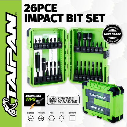 Taipan 26PCE Impact Bit Set Magnetic Tips Various Heads Storage Case