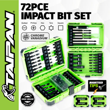 Taipan 72PCE Impact Bit Set Magnetic Tips Various Heads Storage Case