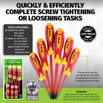 Taipan 6PCE VDE Insulated Screwdriver Set 1000V Safe Premium Quality