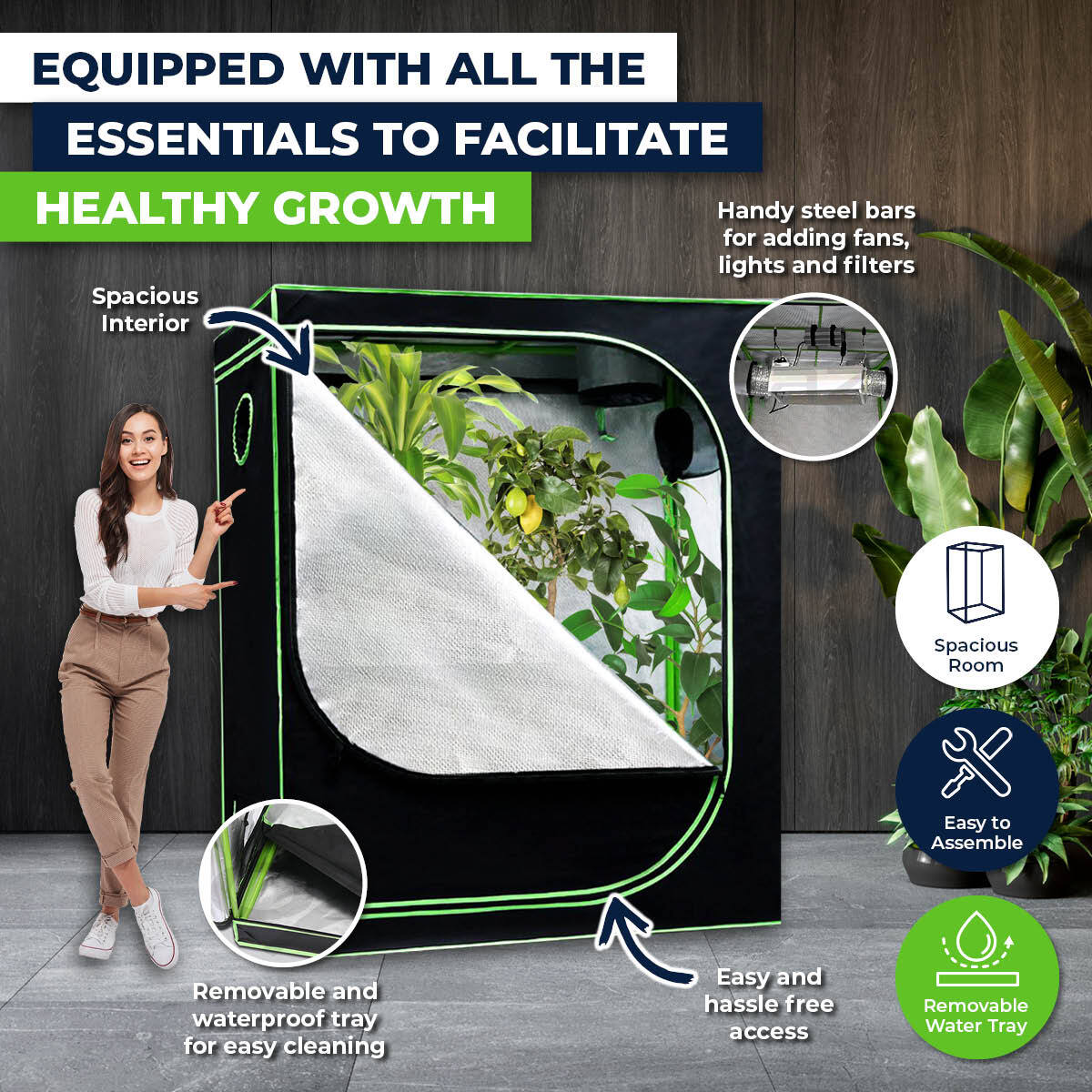 Garden Greens 1.8m x 2m Hydroponic Grow Tent Sturdy Reflective Oxford Fabric