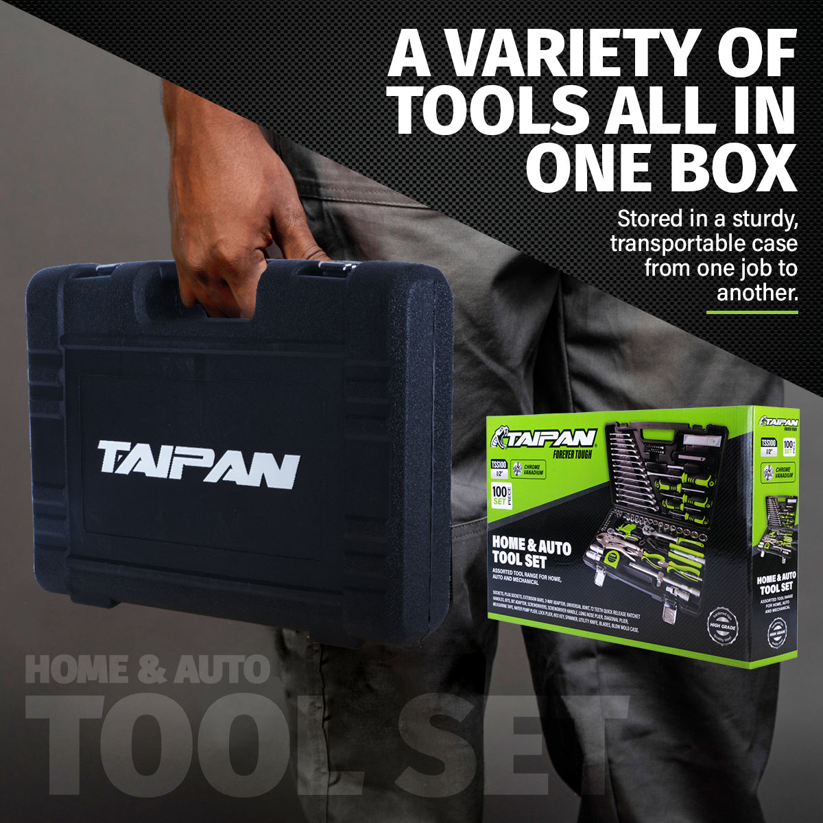 Taipan 100PCE Home Auto Premium Quality Tool Set Case Chrome Vanadium Steel