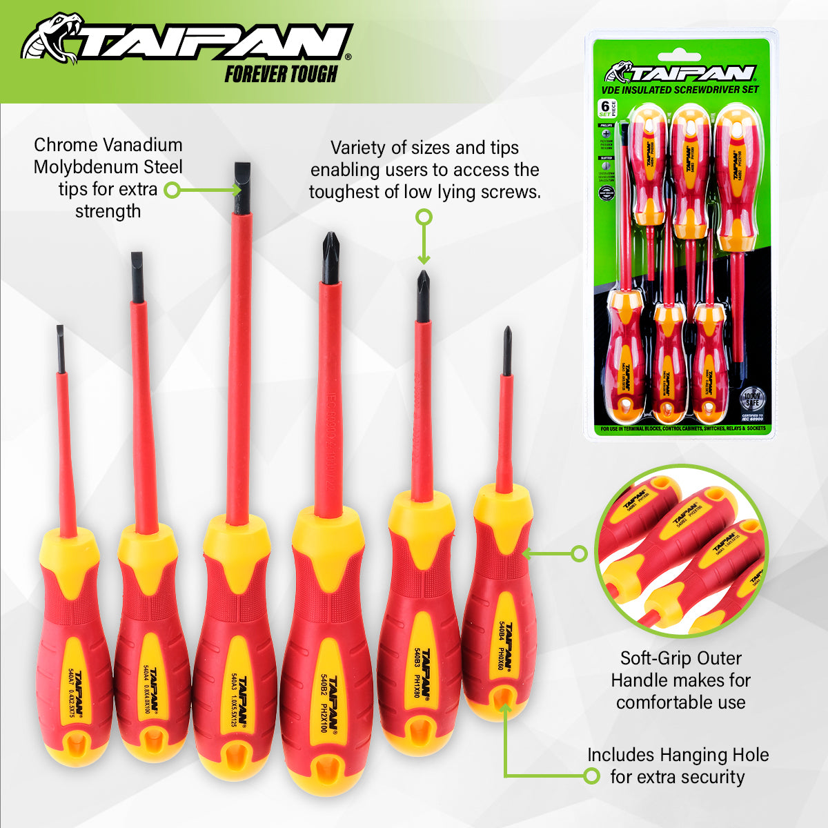 Taipan 6PCE VDE Insulated Screwdriver Set 1000V Safe Premium Quality