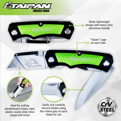 Taipan Twin Blade Folding Knife Aluminium Handle Carbon Vanadium Steel