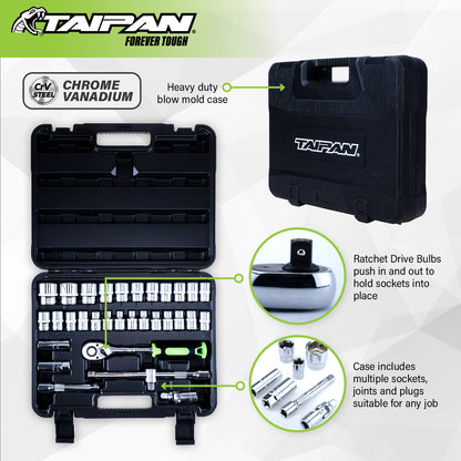 Taipan 32PCE Ratchet Socket Set & Case Premium Quality Chrome Vanadium Steel