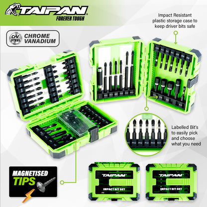 Taipan 72PCE Impact Bit Set Magnetic Tips Various Heads Storage Case