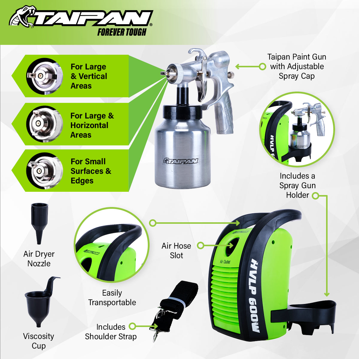 Taipan 1000ml Paint Spray Gun Various Spray Patterns 600W Powerful Motor