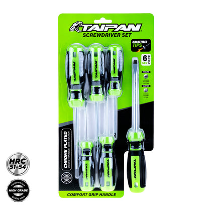 Taipan 6PCE Screwdriver Set Magnetic Tips Chrome Steel Plated Construction