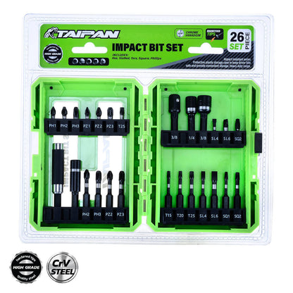 Taipan 26PCE Impact Bit Set Magnetic Tips Various Heads Storage Case